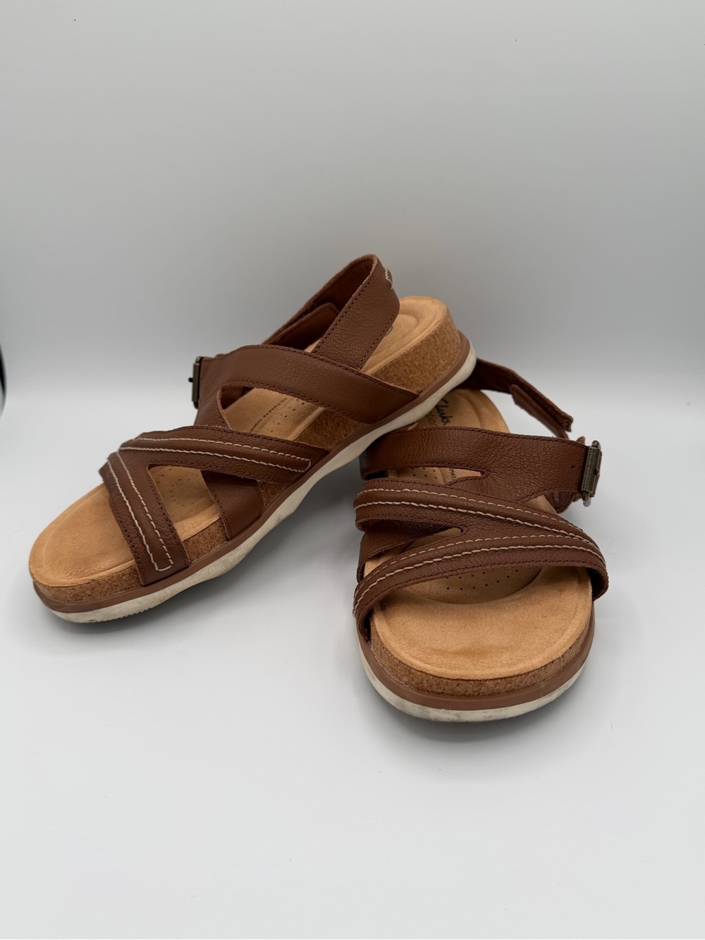 Clarks Brown Leather Women's Sandals - Dual Strap Comfort